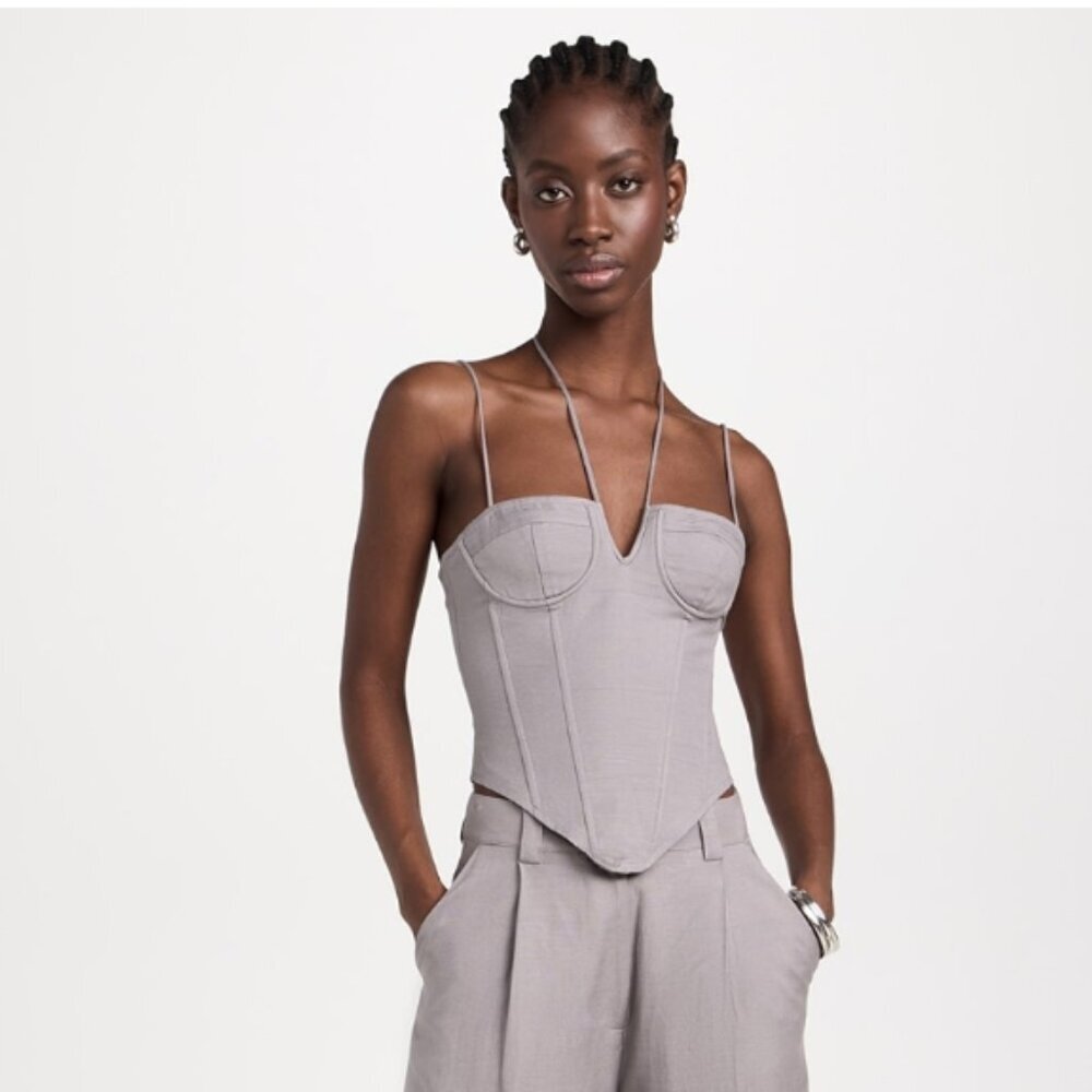 Lioness Grey Strappy Corset Bustier‎ Top Size Small Y2K Party Clubwear Linen